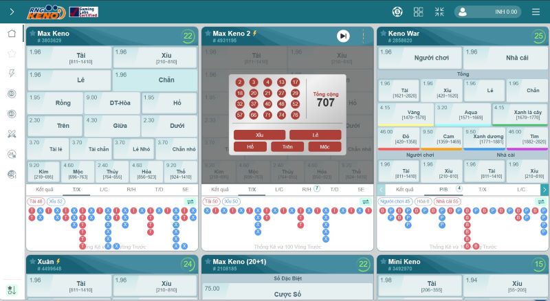 Sảnh Keno được thiết kế với giao diện chuyên nghiệp